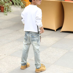 Pantalon long en jean classique pour enfants de 4 à 13 ans, respirant, taille élastique, polyester/coton, décontracté, style cow-boy, pour bébé garçon - Product Image 3