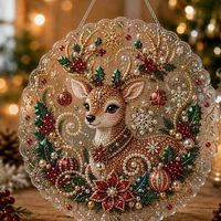 Kit de Peinture Diamant DIY Lingkai : Ornement Suspendu Père Noël Perlé, Tableau Mural Perlé, Art DIY Père Noël
