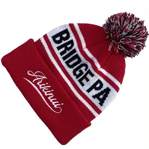 Fashion Custom Logo Jacquard Woven Knit Sports Football Soccer Team Club Fan Beanie Hat