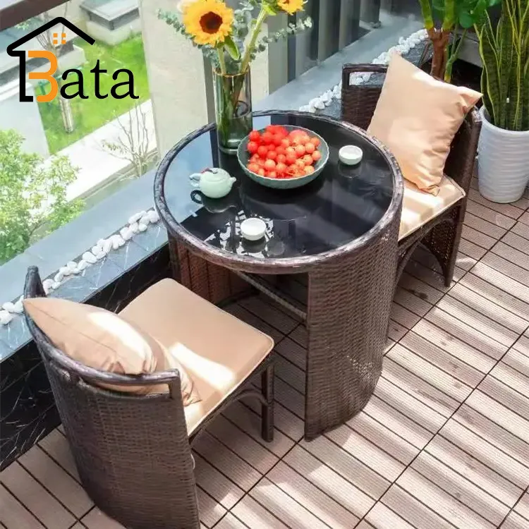 Modern açık bahçe veranda mobilya su geçirmez Rattan sehpa bahçe setleri