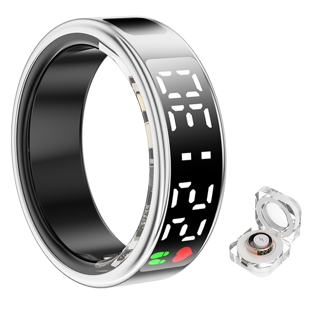 Stainless Steel Smart Screen SR08 Smart Ring Waterproof Health Monitoring Sleep Tracking Rings with Charging Case