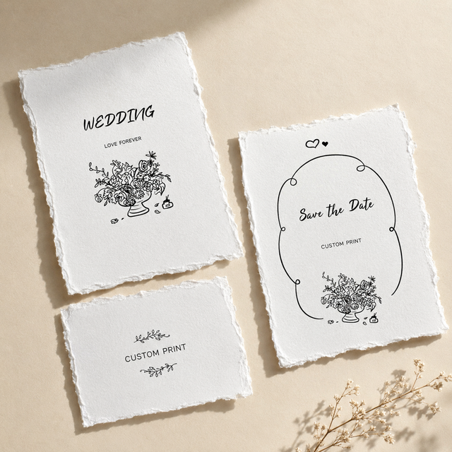 Wedding Stationery Card Letterpress Floral Vase Pattern Custom Size Shape Color Personalized Wedding Printed Cards