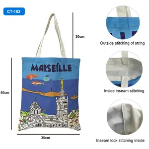 Factory Promotion High Quality Cheap Reusable Recycled Full Colors Design Printed Organic White Cotton Canvas Shopping Tote Bags