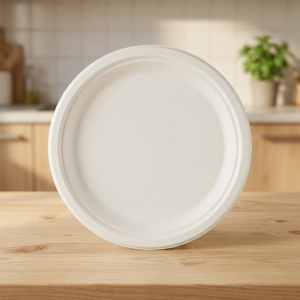 Assiette jetable ronde en bagasse, biodégradable et compostable, en canne à sucre, pour fêtes, restaurants et traiteurs - Product Image 3
