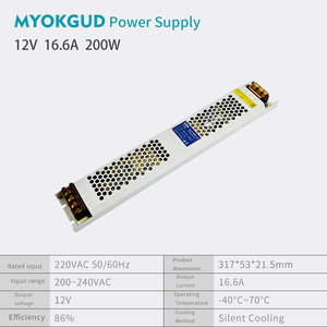 Transformadores de Iluminación LED Ultrafinos de 200W, Fuente de Alimentación Conmutada de 12V 16.6A para Tiras LED de Voltaje Constante DC - Product Image 1