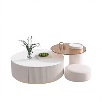 Ensemble élégant de tables basses pour salon avec plateau en pierre frittée et table d'appoint latérale