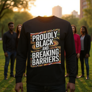 Camiseta de manga larga con mensaje de empoderamiento: Orgulloso de ser negro y rompiendo barreras - Product Image 3