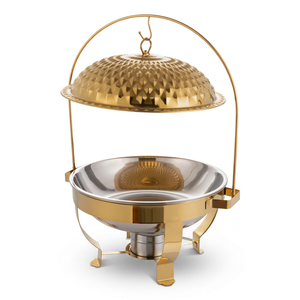 Chauffe-Plat Rond en Acier Inoxydable Doré avec Couvercle Dôme Suspendu – Réchaud de Buffet de Luxe pour Hôtels et Traiteurs - Product Image 1