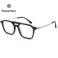 Gafas Unisex con Diseño de Doble Puente, Montura Transparente, Retro, Modernas, Hechas a Mano, de Acetato Ligero, Montura Completa Cuadrada, Gafas Ópticas