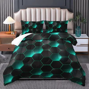 Quilt 3D Printed Custom Designed Metallic Honeycomb Pattern Warm Winter Comforter Quilt Set