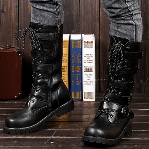 Botas de cuero de caña alta para hombre Chilowa, talla 45, botas de moto, suela de goma de tacón bajo, resistentes a la abrasión - Product Image 4