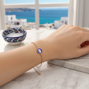 Enamel Turkish Eye Design Round Zircon <b>Charm</b> Bracelet Wholesale Handmade Turkish 925 Sterling Silver Trendy Jewelry - Product Image 2