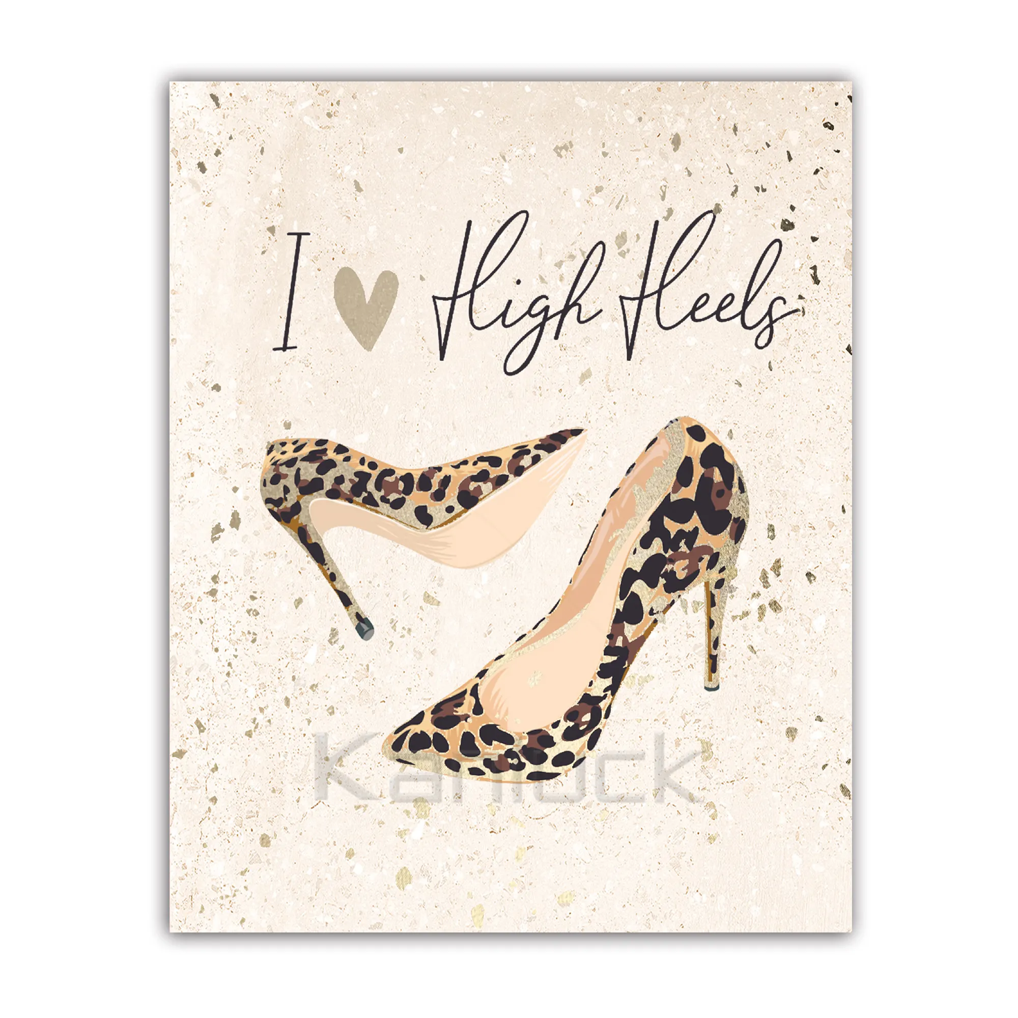"I Love High Heel" Fashion Embellished Canvas Painting Art With Dust Glitter
