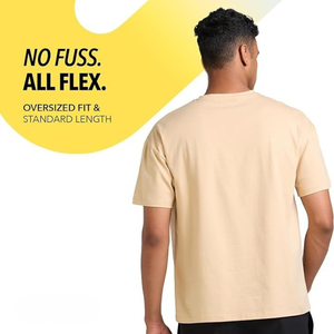 T-shirt beige surdimensionné pour homme, coton doux, coupe décontractée, col rond, basique, respirant, séchage rapide - Product Image 4