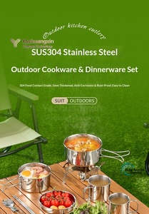 Portable Lightweight Stainless Steel All-in-One Cookware Mess Kit 1 Person Hiking Outdoor Picnic Camping Cooking Set with <b>Kettle</b> - Product Image 2