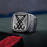 Bague signet personnalisée pour homme et femme, style gothique rétro, en acier inoxydable 316, pentagramme étoile Lucifer, signe de Satan