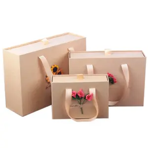Hoge Kwaliteit Papier Doos Met Kunst Kleine Verse Rechthoekige Vintage Kraftpapier Gift Bag Verpakking Verjaardagscadeau Box