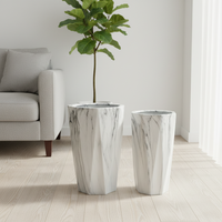 Set Pot Bunga Keramik Artifisial Modern nan Indah, 2 Buah, untuk Sukulen & Pohon Kecil, Penggunaan Lantai, Taman Luar Ruangan