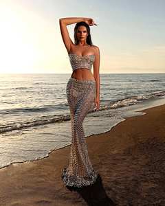 LM A628 Vestido Midi con Estampado de Leopardo, Elegante, Ajustado, con Borlas de Cristal y Pedrería, para Fiesta, Club Nocturno, con Mangas Abiertas, Fabricante de Ropa - Product Image 3