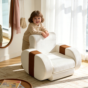 Sillón Infantil Nórdico de Terciopelo con Ribete Acanalado en Contraste, Silueta Redondeada, Cómodo y Suave - Product Image 1