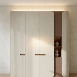 Nouvelle armoire de chambre à coucher de style italien aux tons doux avec rangement en niche incurvée et design de poignée minimaliste, armoire autoportante - Product Image 2