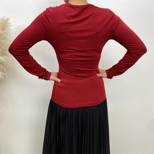 2168# Round Neck <b>Plain</b> Color Long Sleeve Women Blouse Simple Thin Cotton Tunic Tops for Muslim Lady 2 Colors - Product Image 6