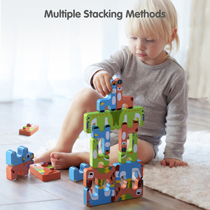 Tumama enfants 15 pièces animaux girafe bloc de construction jouets ABS équilibre éducatif blocs d'empilage jouet bricolage piles jouets pour 0-3 ans - Product Image 5
