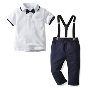 Nouvel ensemble de vêtements d'uniforme scolaire pour nouveau-nés et tout-petits : chemises et pantalons en coton blanc pour garçons (vente en gros) - Product Image 1