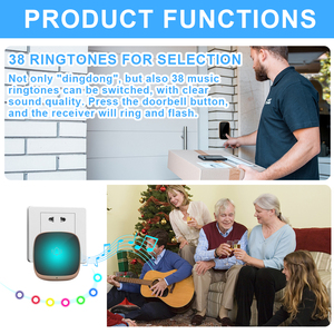 Sonnette sans fil personnalisable Daytech, étanche IP44, volume réglable sur 4 niveaux, 38 sonneries, son 0-110 dB, respiration colorée - Product Image 2