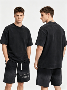 Streetwear Patch French Terry Acid Wash Shorts Blank Sun Faded <b>Bleach</b> Shorts Vintage Hip Hop Drawstring Shorts for Men - Product Image 1