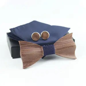 Private Logo Label Wedding Decoration Black Walnut Wood Bridegroom Wooden Bow Ties