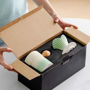 Juego de Tazas de Café de Cerámica de Lujo Moderno, con Filtro de Gres Ecológico, Asa de Bambú, Bandeja de Té China y Porcelana Metálica - Product Image 4