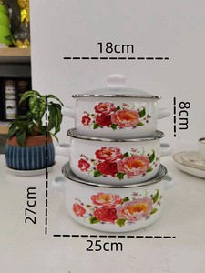 16-20cm Enamel Cooking Pot <strong>Kitchenware</strong> with Glass Lid <strong>Have</strong> Many Flower Can Choose - Product Image 3