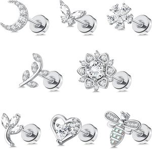 Boucles d'Oreilles Cartilage en Acier Inoxydable pour Femmes et Hommes à Dos Plat Tragus Lune Cœur Abeille Papillon Boucles d'Oreilles <span class=keywords><strong>Helix</strong></span> Piercing Bijoux - Product Image 2