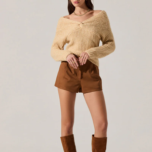<span class=keywords><strong>Pull</strong></span> sans bretelles personnalisé pour femme, tricoté côtelé, col croisé <span class=keywords><strong>sexy</strong></span>, mélange de laine - Product Image 3
