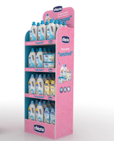 Présentoirs en carton pour shampoing et gel douche pour bébé Ray Custom, présentoirs pour sucettes bébé, présentoirs pour produits pour bébé POP