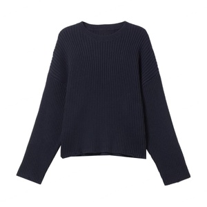 Pull en coton côtelé à manches longues pour homme, coupe ample, avec logo personnalisé et poignets vieillis, collection printemps, vente en gros - Product Image 5