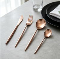 Ensemble de couverts en or rose PVD, 24 pièces, style moderne, acier inoxydable poli miroir, boîte cadeau en bois pour cadeaux