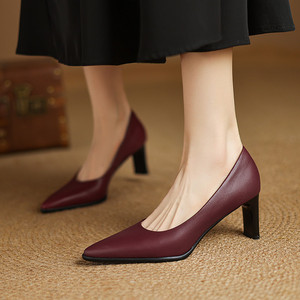 <span class=keywords><strong>Scarpe</strong></span> da donna in vera pelle di alta qualità 2025 Design conciso a molla pump per feste eleganti a punta da 6.5cm <span class=keywords><strong>tacco</strong></span> alto <span class=keywords><strong>viola</strong></span> - Product Image 1