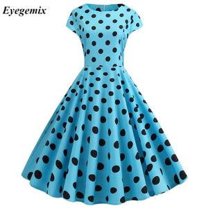 Verano manga corta Polka Dot elegante trabajo Oficina Casual estampado A-line mujeres 50s 60s Vintage vestidos elegantes - Product Image 1