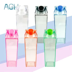 AGH 500ml 1000ml mignon bouteille de lait en plastique Transparent coloré Cartoon acrylique jus de lait simple bouteille d'eau en forme de boîte