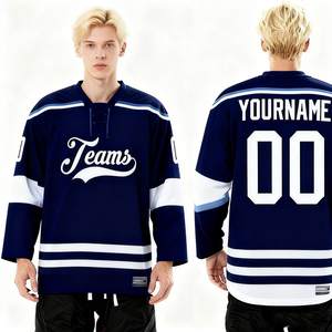 Maglia da Hockey Personalizzata per 32 Squadre, Tutti gli Stili, Cuciture a Vista, Uniforme Traspirante Blu per Partite di Hockey su Ghiaccio - Product Image 2