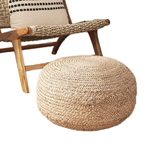 Pouf ottoman en rotin fait main, rond de 19 pouces, style rustique moderne, meubles de salon, coussin de sol, décoration intérieure - Product Image 1