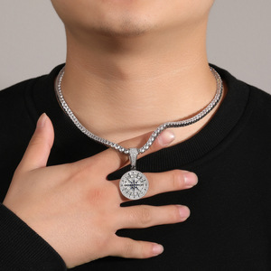 High Quality Gold-Plated <strong>Compass</strong> Necklace Pendant Brass <strong>Chain</strong> Men's Jewelry Pave CZ Zircon Diamond Pearl Number Shape Alloy - Product Image 5
