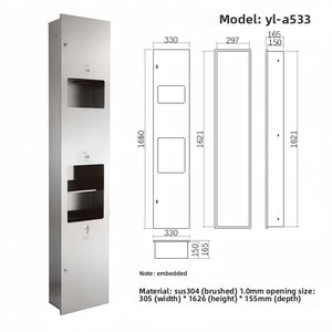 Diseño moderno de acero inoxidable tres en uno montado en la pared y cubo de basura secador de manos cuadrado para baño Hotel USO COMERCIAL - Product Image 6