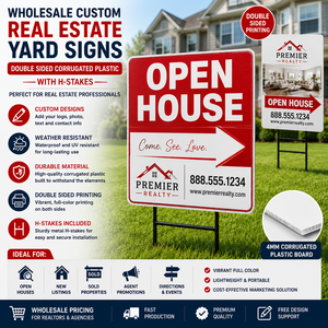 Wholesale Custom Real Estate Yard <b>Signs</b> Double Sided Corrugated Plastic <b>Open</b> House <b>Signs</b> with H-Stakes Realtor Advertising - Product Image 1
