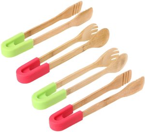 Utensilios de Cocina, Pinzas para Cocinar, Freír, Servir y Asar, Pinzas de Madera con Mango de Silicona - Product Image 1