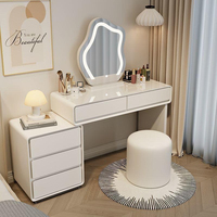 Meuble de toilette moderne et minimaliste pour chambre à coucher, armoire de rangement multifonctionnelle, miroir éclairé, tout-en-un, couleur crème, bois durable, maquillage