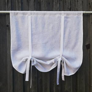 Voilage en lin blanc français sur mesure, réglable, à nouer, pour café, salon, cuisine, fenêtre, rideau - Product Image 1