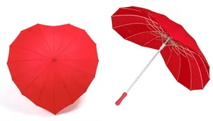 독특한 캐노피 하트 웨딩 파라솔 태양과 비 수동 유리 섬유 긴 스트레이트 웨딩 하트 모양의 우산 신부